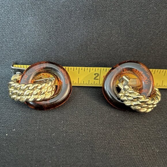 Vintage Kenneth Lane Door Knock Clip On Earrings Gold Tone Tortoise Read - Picture 9 of 9